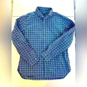 Polo Ralph Lauren Men’s Button Down Blue Plaid Slim Fit Shirt Neck Sz 17 1/2